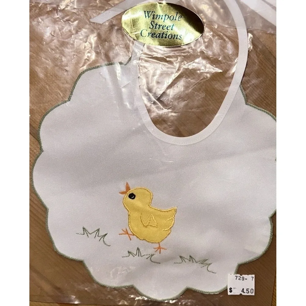 NWT Vintage 90's Wimpole Street Creations Embroidered Yellow‎ Baby Chick Bib NOS